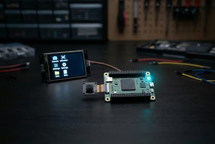 카메라 모듈을 연결한 엣지 보드와 온디바이스 추론 디스플레이 사례 이미지